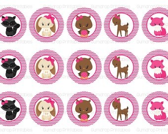 40%OFF Woodland Girls Animals Bottle Cap Images ~ Cute ~ Girly ~ Instant Download ~ 1 Inch Circles ~ Printable Image Sheet WA_369