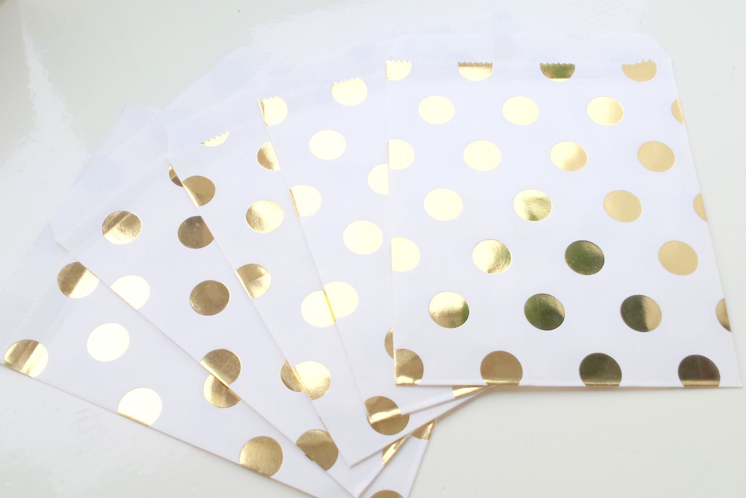 Gold foil paper bags Set of 5 bags polka dots from
