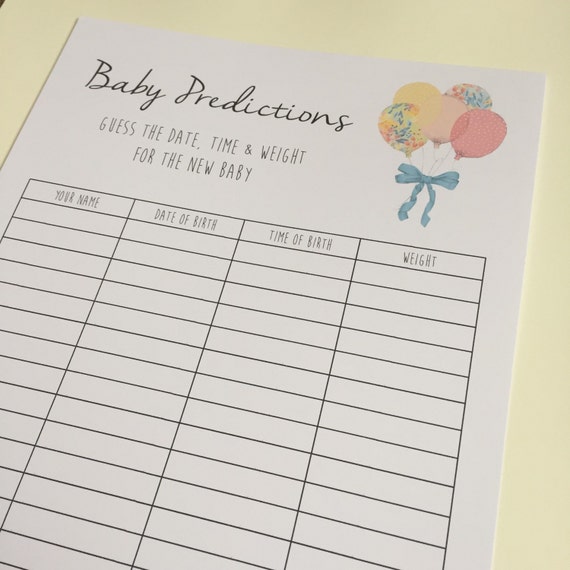 Baby Prediction Sheet A4