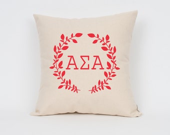 Alpha Sigma Alpha Wreath Pillow // Choose Your Ink Color // Greek Letter Pillows // Sorority Pillow // Big Little Gift // Sorority Letters