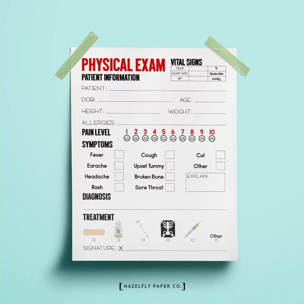 Doctor Physical Exam Form Printable Kids Pretend Play Doctor