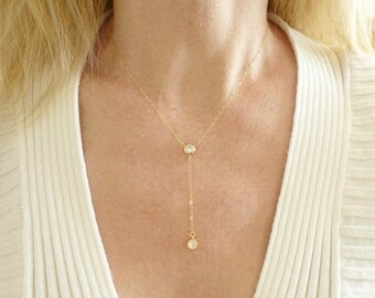 Gold Lariat Necklace + Lariat Necklace + Lariat Choker + Choker + Y Necklace + CZ Lariat + Cubic Zirconia Necklace + Y Necklace Gold + M3