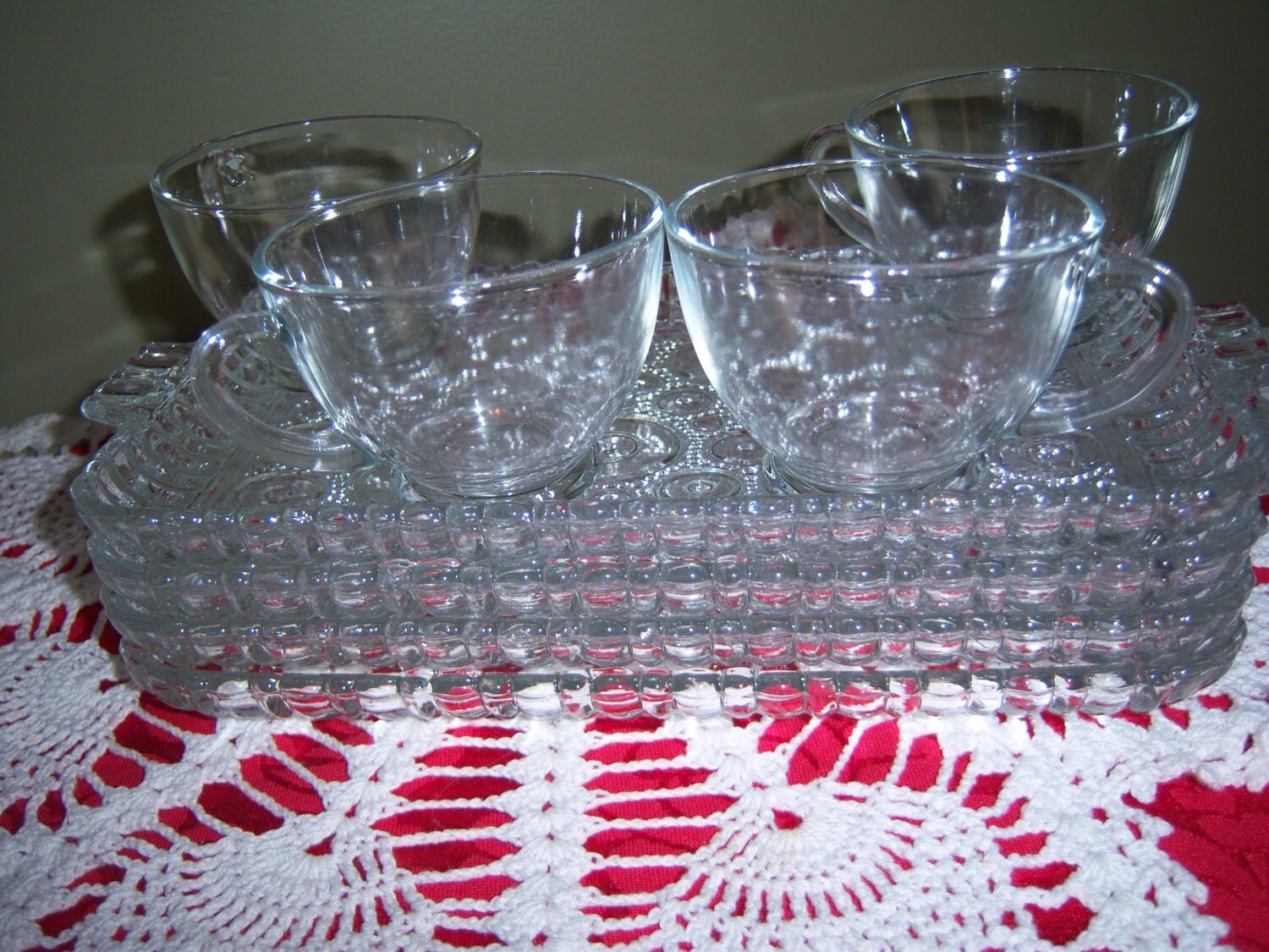 Vintage Pressed Glass Snack Set 4 Sets made by Anchor Hocking
