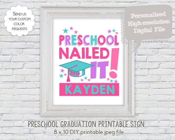 preschool graduation printable poster sign preschool nailed