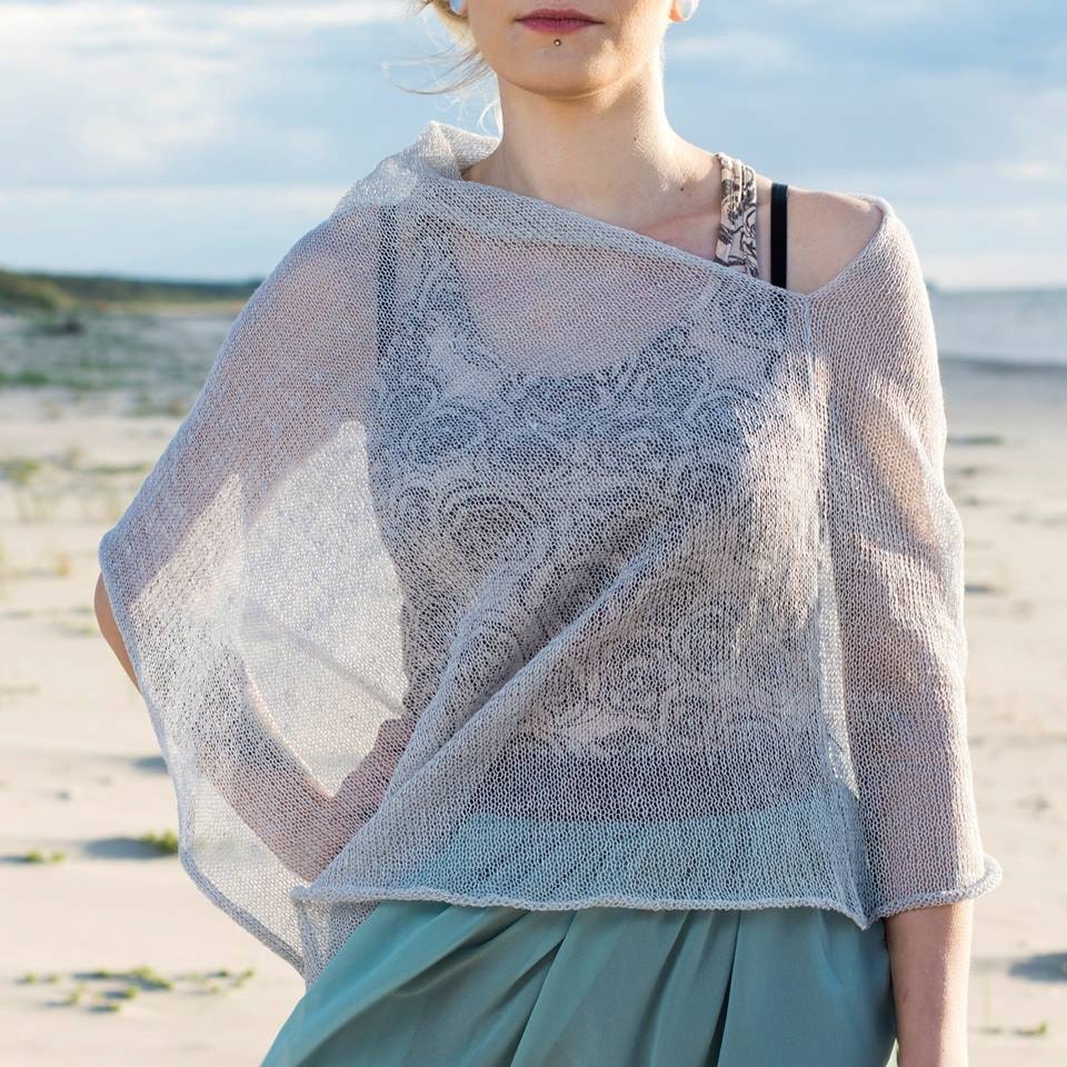 Linen Beach Cover Up Summer knit poncho Beach by supersoftknits