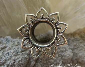 Lotus Ear Tunnel, Brass Tribal Ear Tunnel, Ear Plugs, Eyelets, Lotus Ear Plugs, Gauge Earrings, Ear Strecthers, Tribal Plugs, Gauge Jewelry