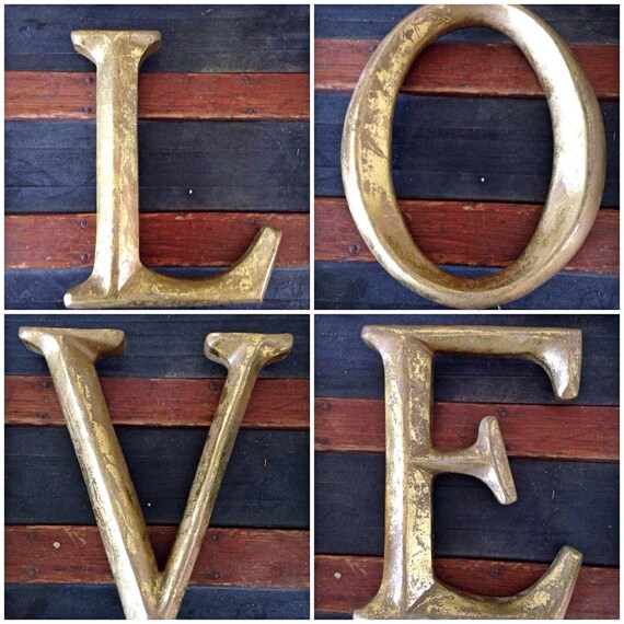 LOVE Gold Wooden Letters / Gold Love Sign Distressed Letters