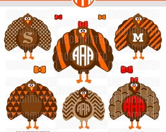 Thanksgiving Turkey SVG Cut Files - Monogram Frames for Vinyl Cutters, Screen Printing, Silhouette, Die Cut Machines, & More