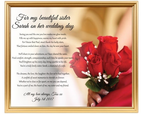 Wedding gift poem for Sister Sister wedding gift Gifts for