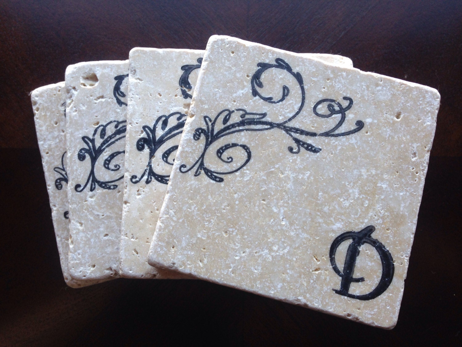Monogram Stone Coaster Personalized Stone by DanielleCherieDesign