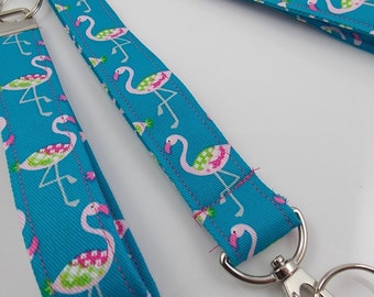 Flamingo Lanyard Bird Lanyard Turquoise Lanyard Flamingo Key Fob Flamingo Keychain Bird Key Ring Teacher Lanyard College Lanyard