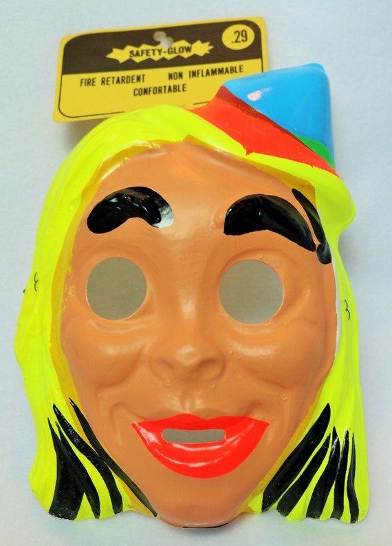 Vintage Church Lady Halloween Mask Derby Hat Blond Woman 1960s