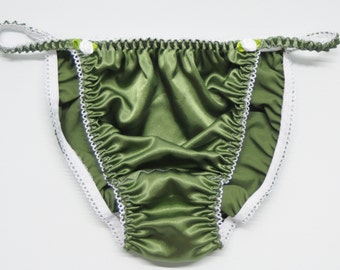 Olive green SOFT Silky SHiny wetlook string bikini Sissy SATIN panties for MEN knickers