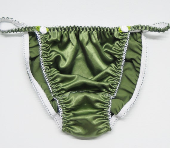 Olive Green Soft Silky Shiny Wetlook String Bikini Sissy