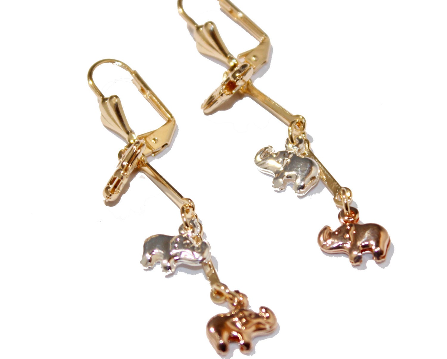 Elephant Dangle Earrings 18k Gold Plated Elephant Dangle