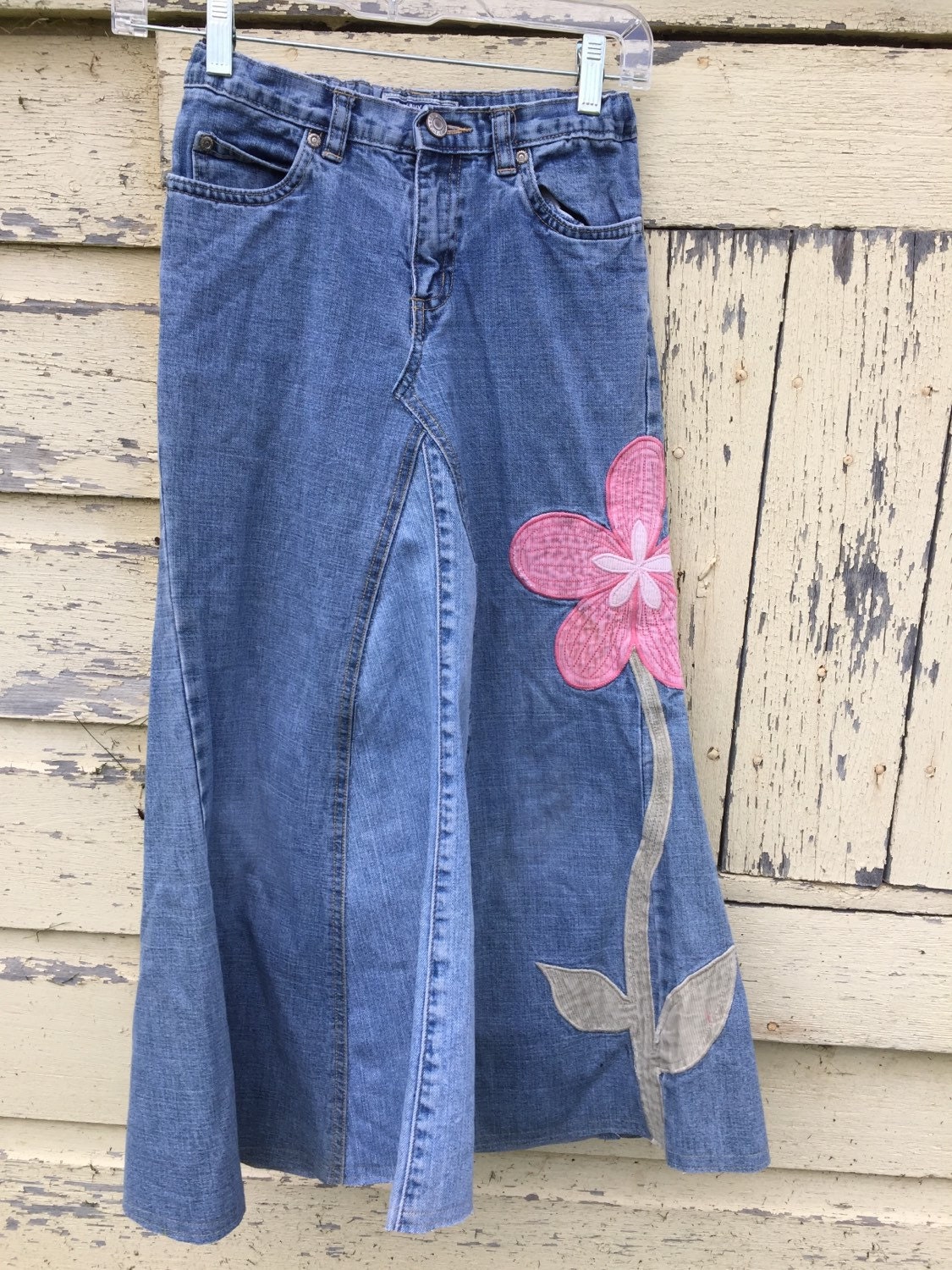 Long Denim Skirt with Flower Accent girls size 10