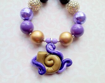 The Little Mermaid Necklace, Ursula, Chunky Bubblegum Bead Necklace with Clay Shell/Octopus Pendant, Bracelet, 20mm Beads, Disney Villain