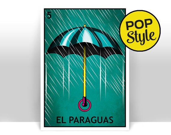 El Paraguas Loteria Card The Umbrella Mexican Bingo Art