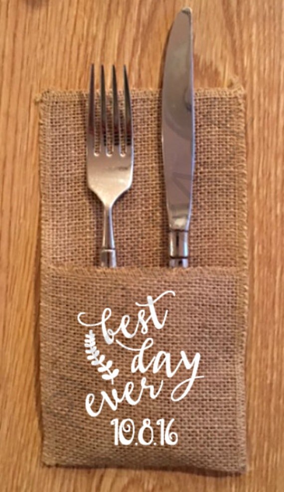 Burlap Silverware Holder Wedding Table Decoration Ideas