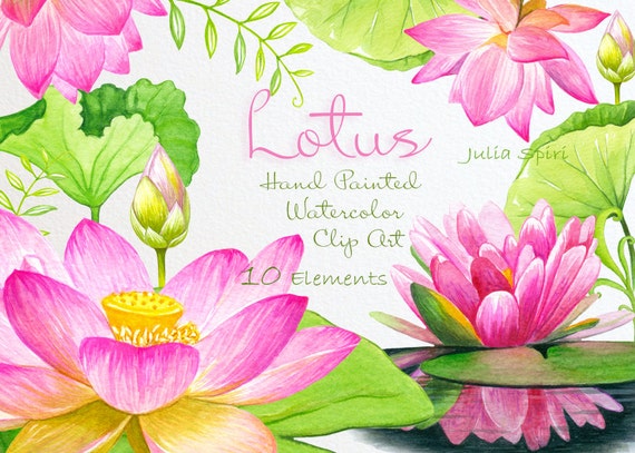 Watercolor Flowers Clipart, Lotus, Wedding Invitation, Pink, Floral, Green, Digital Invitation, Greeting card, Diy Romantic, Crafting. Lotus
