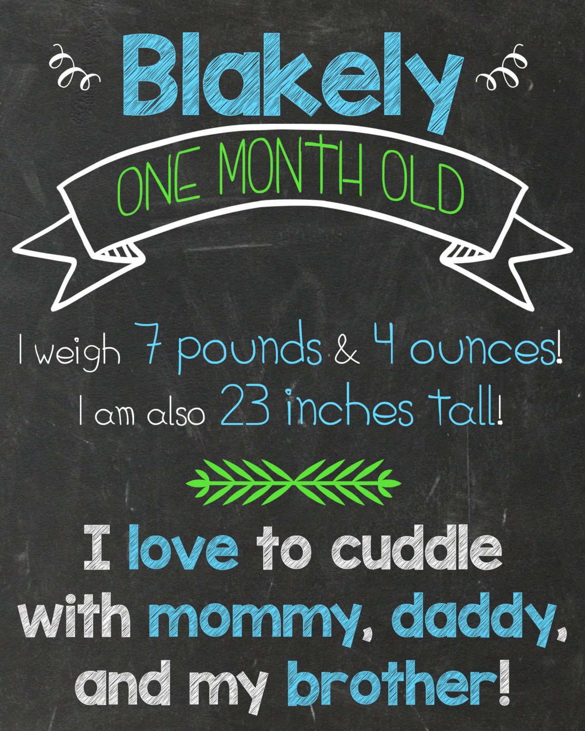 Month By Month Stats Sign one month old baby boy or girl