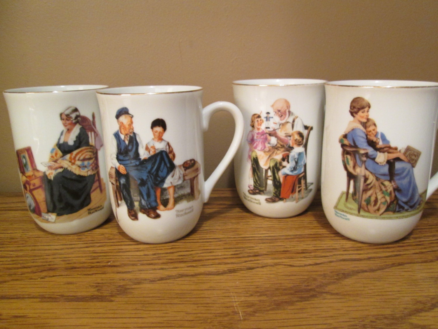 Norman Rockwell Mugs Set Of 4 Porcelain With Gold Trim   Il Fullxfull.914639152 8doz 