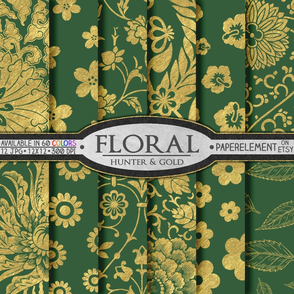 Hunter Green and Gold Digital Paper - Gold and Green ...