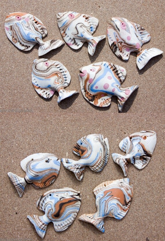 Set of 5 fish school Wall decor Ceramic fish sculpture 3D