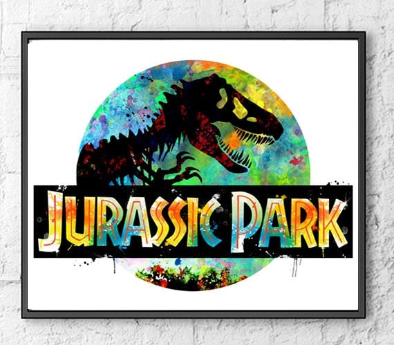 Jurassic Park Watercolor Print Dinosaur Art Movie by 
