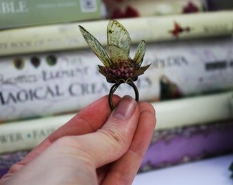 Delicate Amber Sprite Wings- Gossamer Fairy Wing Ring