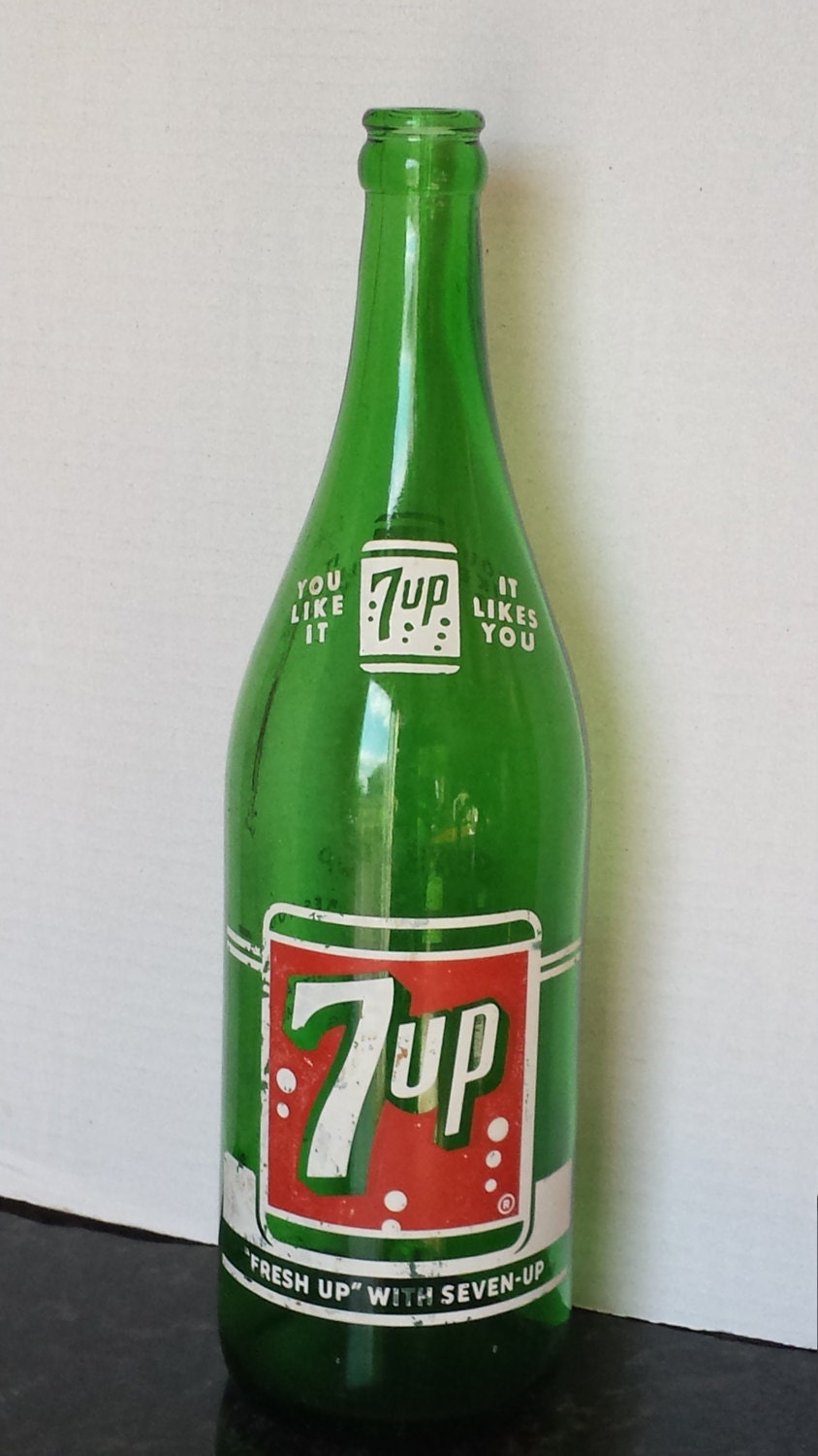 Vintage Glass 7 Up Bottle 28 ounce Large
