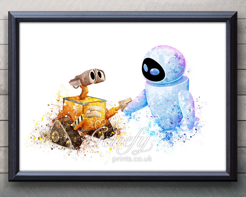 disney pixar wall e and eve watercolor