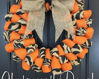 Fall Welcome Door Wreath - Rustic Country Shabby Chic Thanksgiving Fall Autumn Harvest Halloween