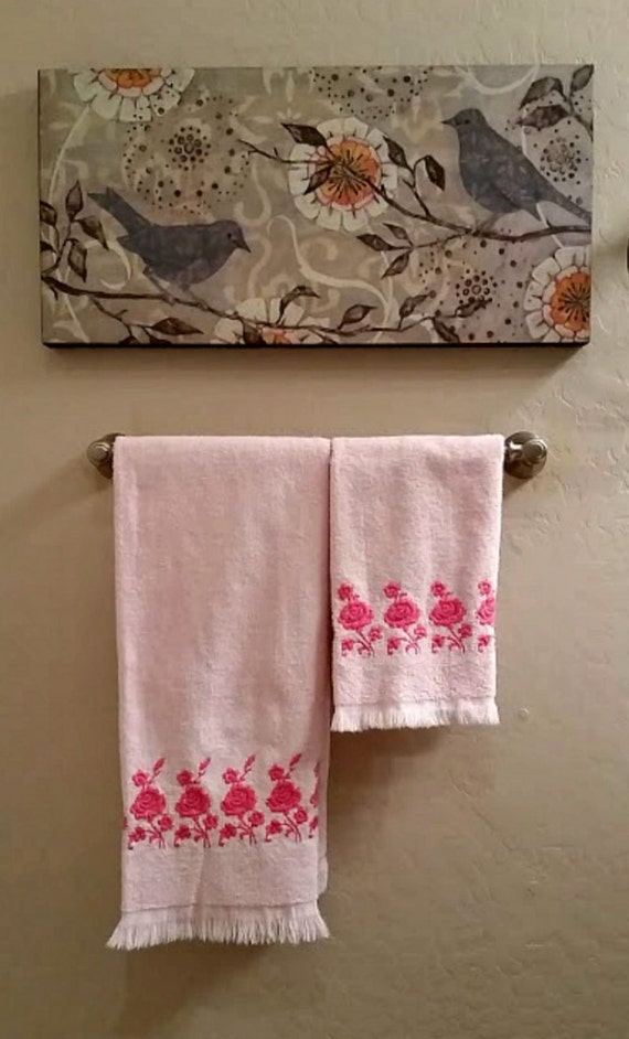 Vintage Towel Set DUNDEE Pink Roses Towel Set 1 Bath 1 Hand