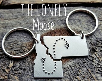 Pick ANY 2 State Keychain Set personalized hand stamped gift long distance relationship gift couples gift boyfriend girlfriend gift BFF gift
