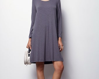 Items similar to Grey Dress, Gray Dress, Cotton Lycra Dress, Long ...