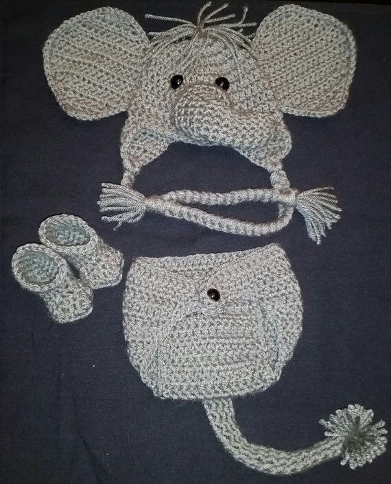Crochet Newborn Elephant Outfit Baby Girl or Boy Safari