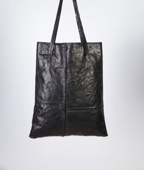 Black Tote-Black leather Tote Bag-Shoulder by CarolineMazurik