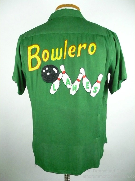 Vintage 1950s Bowling Shirt King Louie Green Rayon