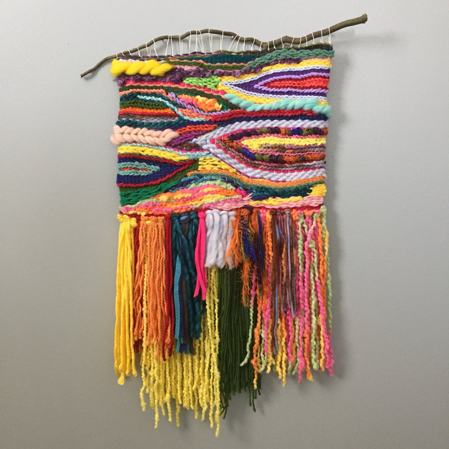 Rainbow Abstract Weaving / Wall Hanging / Fiber Art