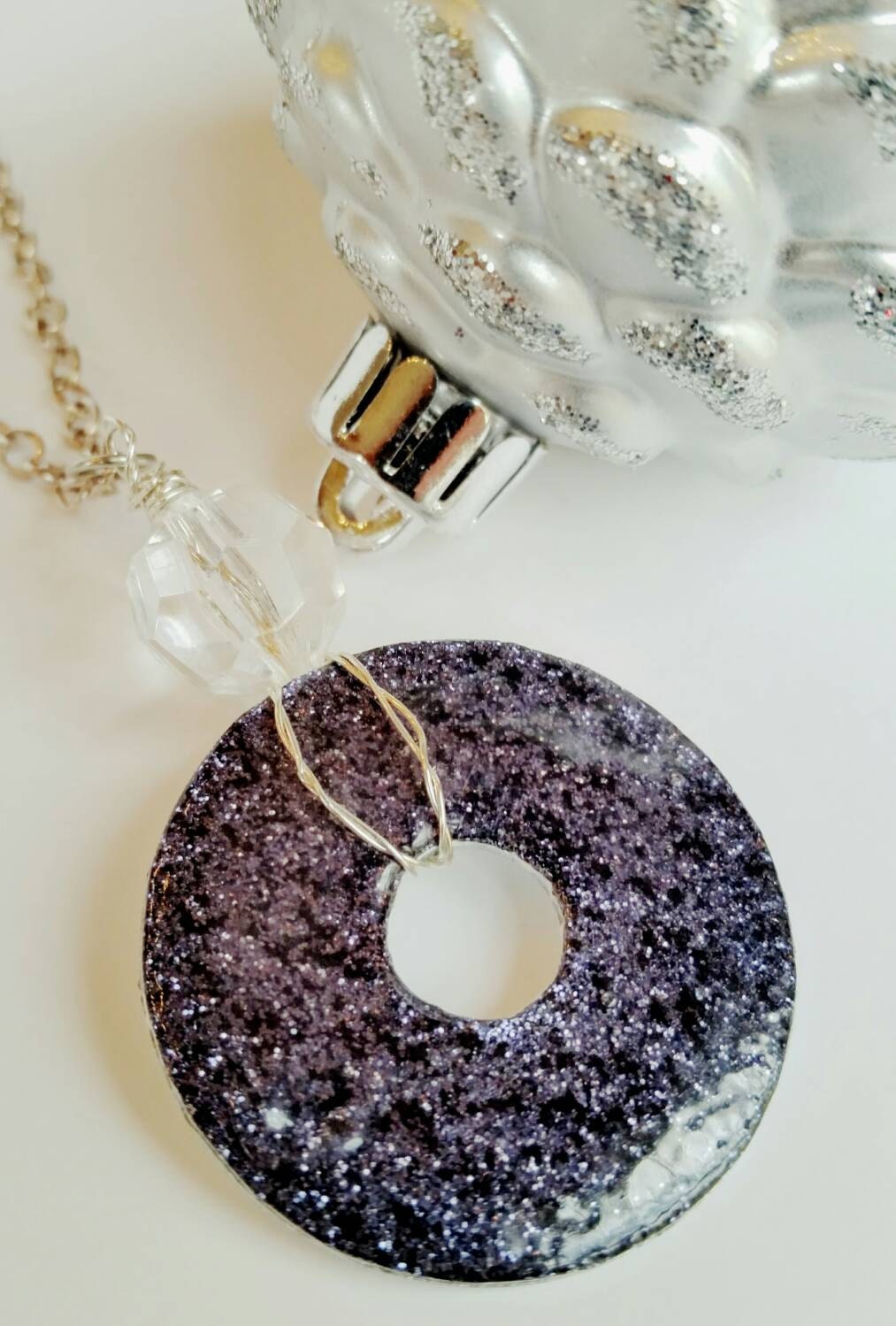 Pendant necklace black sparkle gift necklace handmade