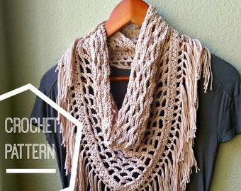 Crochet Scarf Pattern, Triangle Scarf Pattern, Fringe Scarf Crochet Pattern, Triangle Mesh Scarf Crocheted Pattern, Spring Scarf Pattern