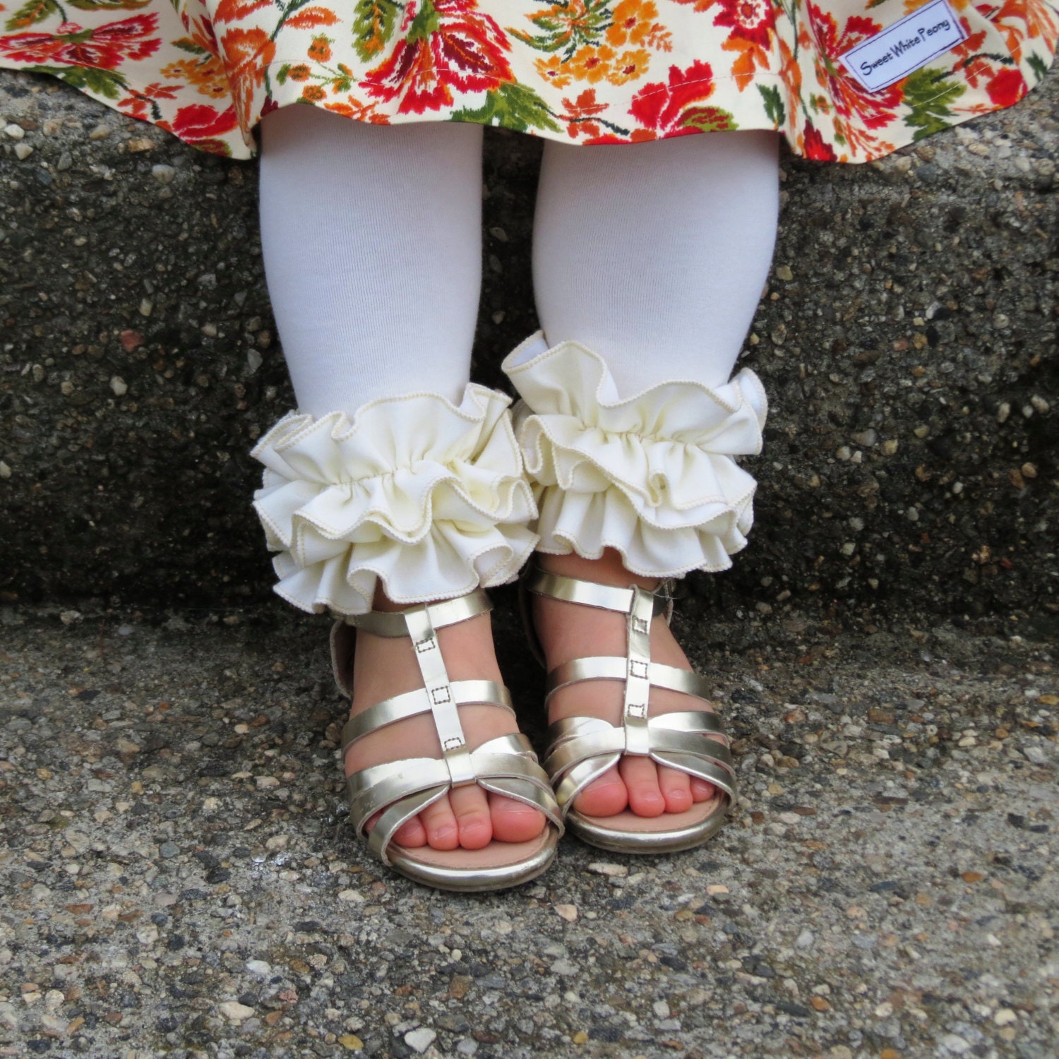 Double ruffle cream LeggingsBaby Girl leggingsFall girls