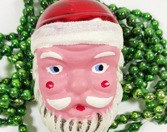Vintage Santa Head Ornament. Made in Austria. Hand-Painted, Hand-Blown Glass Christmas Ornament. Vintage Chrimas Decorations.