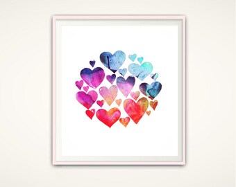 Watercolor Print, Heart Wall Art, Watercolour Heart, Love Print, Heart Decor, Gallery Wall Decor, Downloadable Print, Wall Art Download,8x10