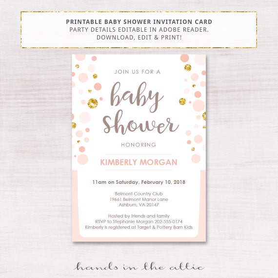 Peach and gold baby shower invitation pink and by HandsInTheAttic