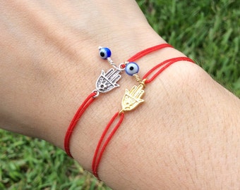 Red String Hamsa Evil Eye Bracelet Gold Hamsa Bracelet Hamsa Hand Hand of Fatima Evil Eye Protection amulet Fatima Hand Amulet Lucky Eye