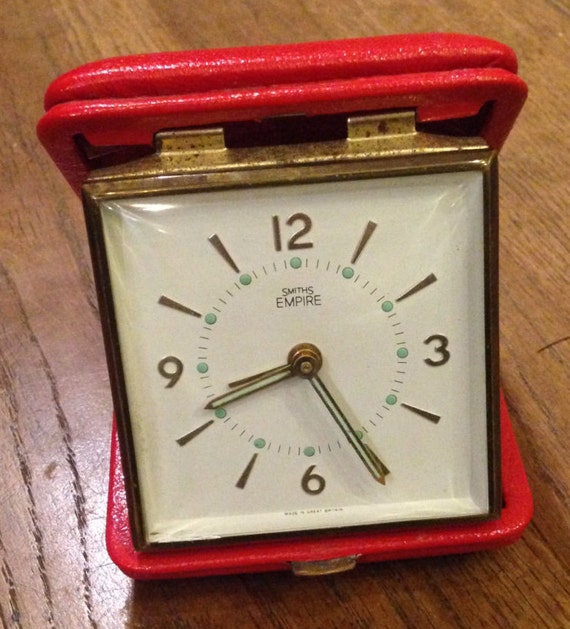 Vintage Smiths Empire Travel Alarm Clock in a folding shell