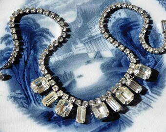 WEISS Rhinestone Necklace Choker Bib Crystal Antique Vintage Designer Signed Weiss Necklace 1940s 40s Weiss Wedding Bride Bridal Jewelry