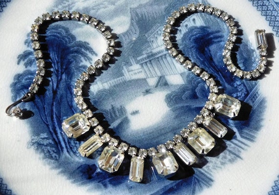 WEISS Rhinestone Necklace Choker Bib Crystal Antique Vintage Designer Signed Weiss Necklace 1940s 40s Weiss Wedding Bride Bridal Jewelry